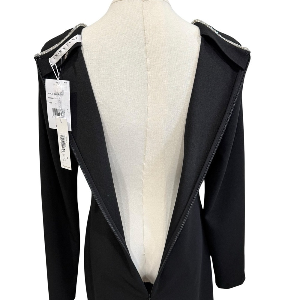 Trina Turk Size 8 Valentine Black Stretch Crepe Rhinestone Collar Dress NWT $248 - Picture 10 of 13